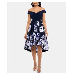 Xscape Evenings Patricia Floral Organza Navy Cocktail Dress| 2